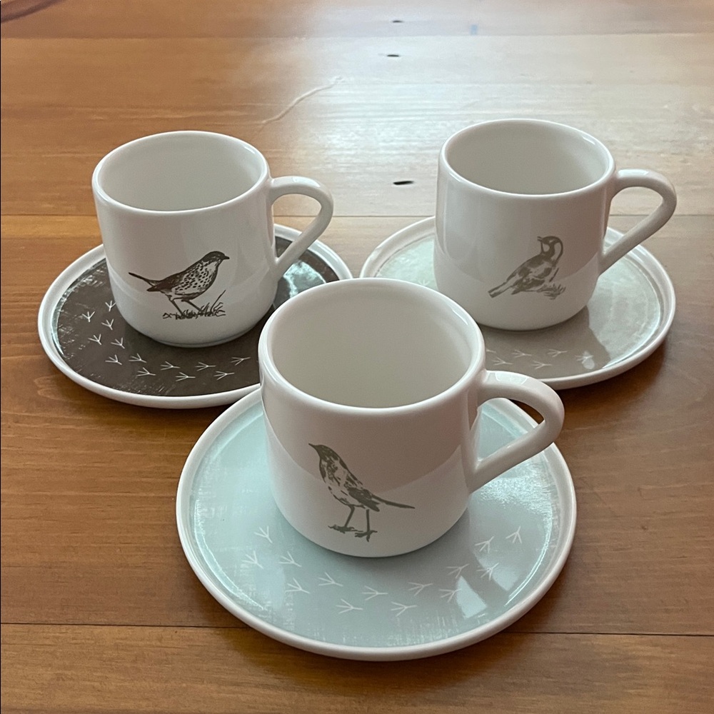 Everware 3 Sets Cups & Saucers Birds for Bethany Lowe Designs